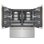 ZLINE 72 in. French Door Built-In Bottom Freezer Refrigerator, 39.6 Cu. Ft., Water Dispensers, Ice Makers, Stainless Steel, Graphite Gray Interior, Polished Gold Helix Handles (GRBITZ-30472KG)