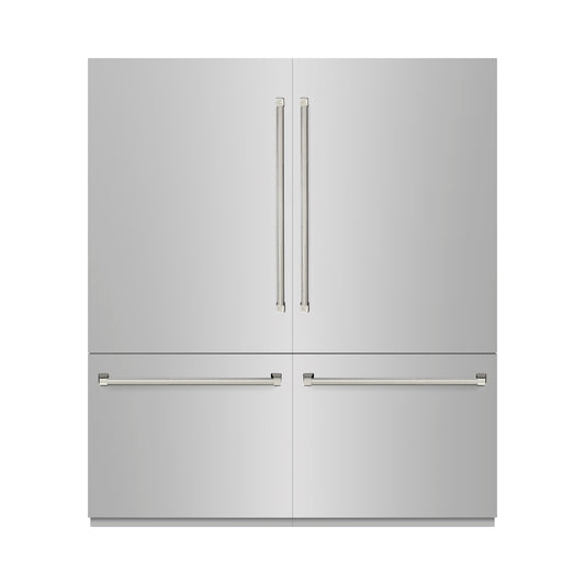 ZLINE 72 in. French Door Built-In Bottom Freezer Refrigerator, 39.6 Cu. Ft., Water Dispensers, Ice Makers, Stainless Steel, Graphite Gray Interior, Polished Nickel Helix Handles (GRBITZ-30472KPN)