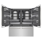 ZLINE 72 in. French Door Built-In Bottom Freezer Refrigerator, 39.6 Cu. Ft., Water Dispensers, Ice Makers, Stainless Steel, Graphite Gray Interior, Polished Nickel Helix Handles (GRBITZ-30472KPN)