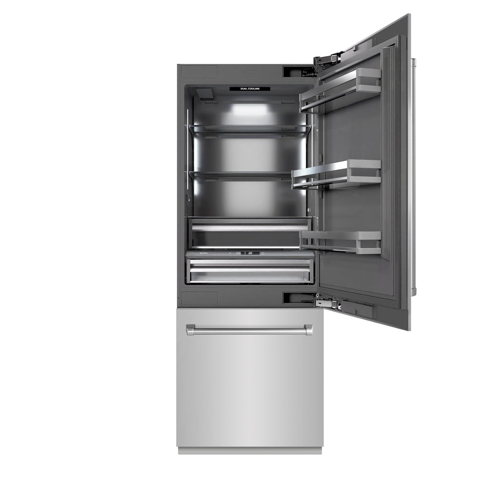 ZLINE 30 in. Built-In Bottom Freezer Refrigerator 16.1 Cu. Ft. Water Dispenser Ice Maker Stainless Steel Graphite Gray Interior (GRBIV-304-30)