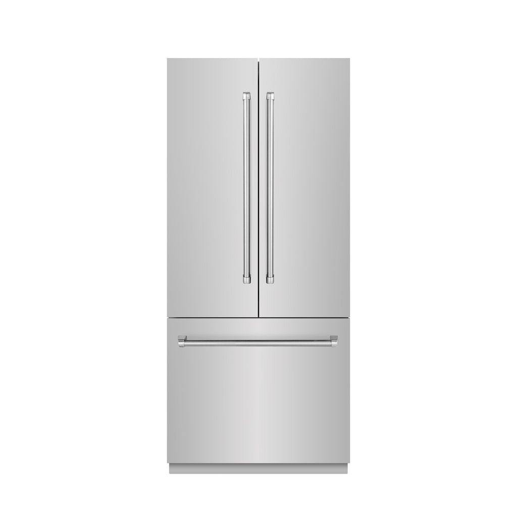 ZLINE 36 in. French Door Built-In Bottom Freezer Refrigerator 19.6 cu. ft. Water Dispenser & Ice Maker Stainless Steel Graphite Gray Interior (GRBIV-304-36)