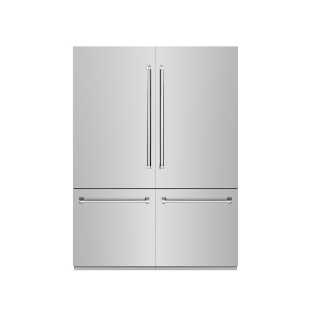 ZLINE 60 in. French Door Built-In Bottom Freezer Refrigerator 32.2 Cu. Ft. with Water Dispensers, Ice Makers, Stainless Steel, Graphite Gray Interior (GRBIV-304-60)
