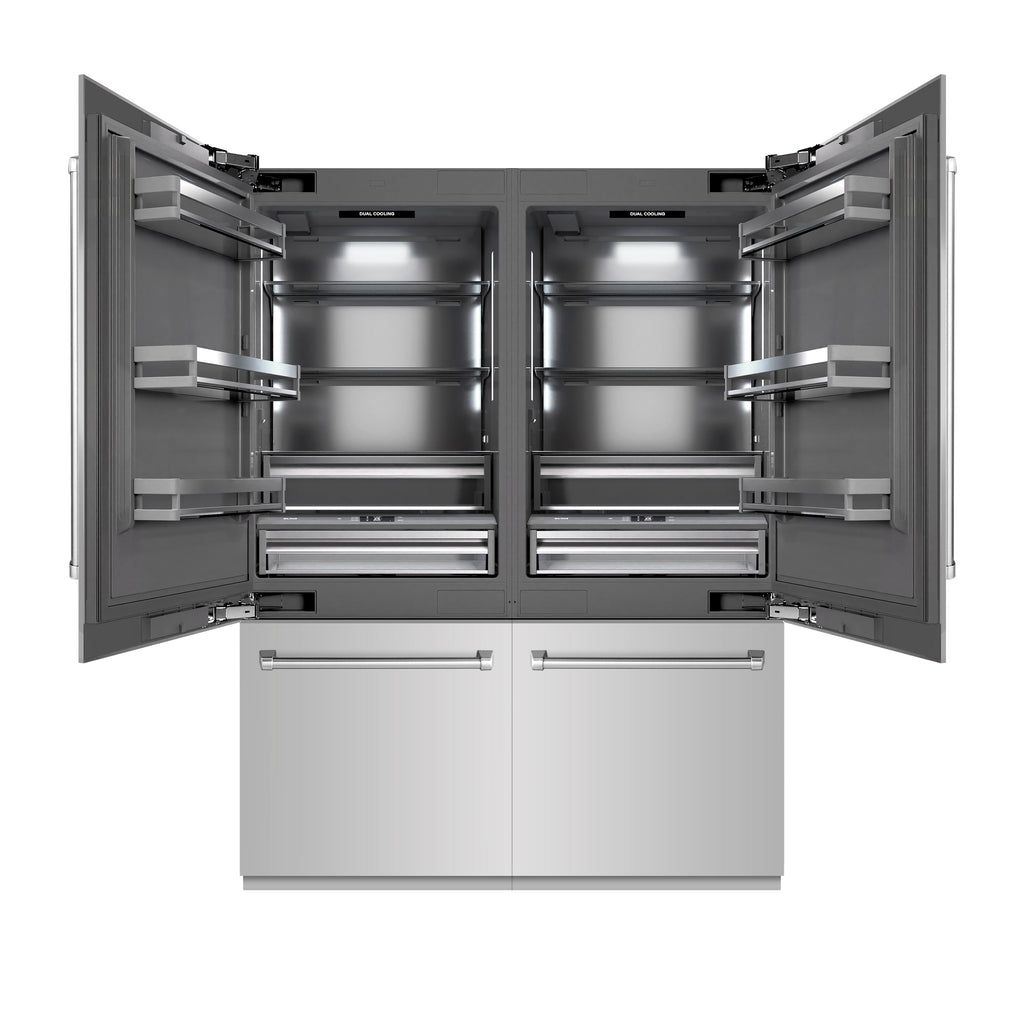 ZLINE 60 in. French Door Built-In Bottom Freezer Refrigerator 32.2 Cu. Ft. with Water Dispensers, Ice Makers, Stainless Steel, Graphite Gray Interior (GRBIV-304-60)