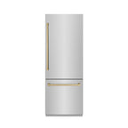 ZLINE 30 in. Built-In Bottom Freezer Refrigerator 16.1 Cu. Ft. Water Dispenser Ice Maker Stainless Steel Graphite Gray Interior Champagne Bronze Accents (GRBIVZ-304-30CB)