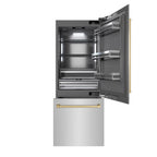 ZLINE 30 in. Built-In Bottom Freezer Refrigerator 16.1 Cu. Ft. Water Dispenser Ice Maker Stainless Steel Graphite Gray Interior Champagne Bronze Accents (GRBIVZ-304-30CB)