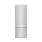 ZLINE 30 in. Built-In Bottom Freezer Refrigerator 16.1 Cu. Ft. with Water Dispenser, Ice Maker, Stainless Steel, Polished Gold Accents (GRBIVZ-304-30G)