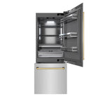 ZLINE 30 in. Built-In Bottom Freezer Refrigerator 16.1 Cu. Ft. with Water Dispenser, Ice Maker, Stainless Steel, Polished Gold Accents (GRBIVZ-304-30G)