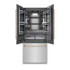 ZLINE 36 in. Built-In French Door Bottom Freezer Refrigerator, 19.6 Cu. Ft., Water Dispenser, Ice Maker, Stainless Steel, Graphite Gray Interior, Polished Gold Accents (GRBIVZ-304-36G)