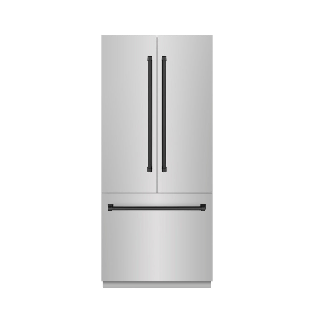 ZLINE 36 in. Built-In Bottom Freezer Refrigerator, French Door, 19.6 Cu. Ft., Water Dispenser, Ice Maker, Stainless Steel, Graphite Gray Interior, Matte Black Accents (GRBIVZ-304-36MB)