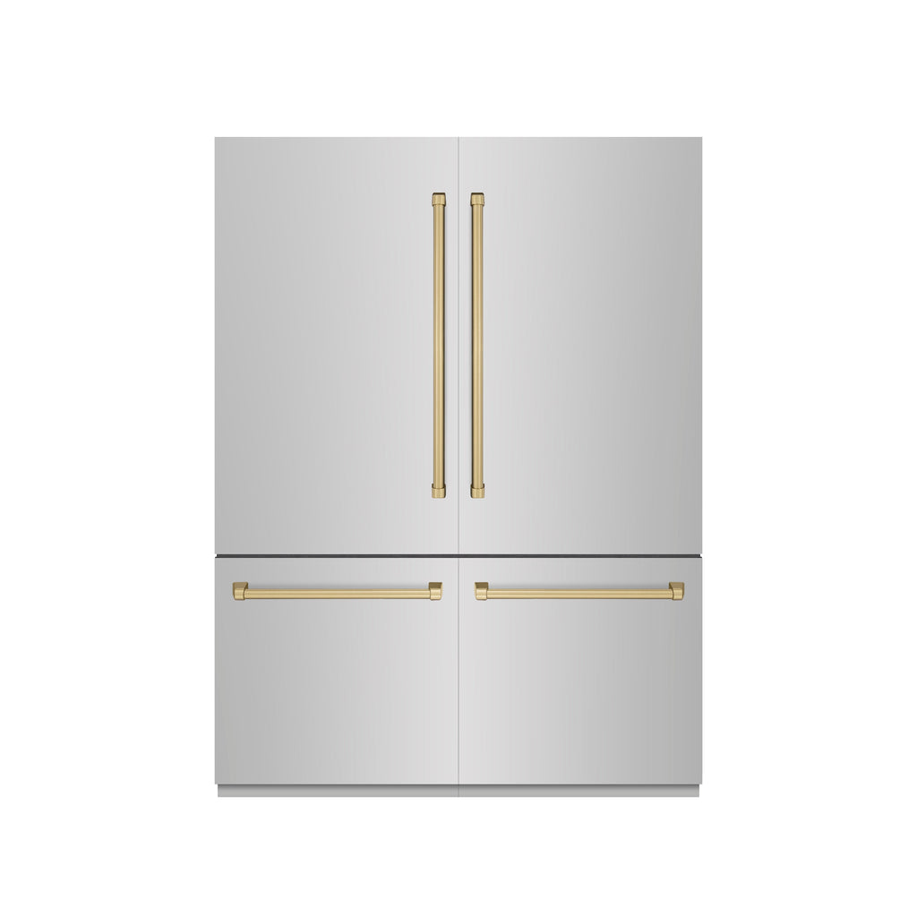 ZLINE 60 in. French Door Built-In Bottom Freezer Refrigerator 32.2 Cu. Ft. Water Dispenser Ice Maker Stainless Steel Graphite Gray Interior Champagne Bronze Accents (GRBIVZ-304-60CB)