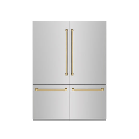 ZLINE 60 in. French Door Built-In Bottom Freezer Refrigerator 32.2 Cu. Ft. Water Dispenser Ice Maker Stainless Steel Graphite Gray Interior Champagne Bronze Accents (GRBIVZ-304-60CB)