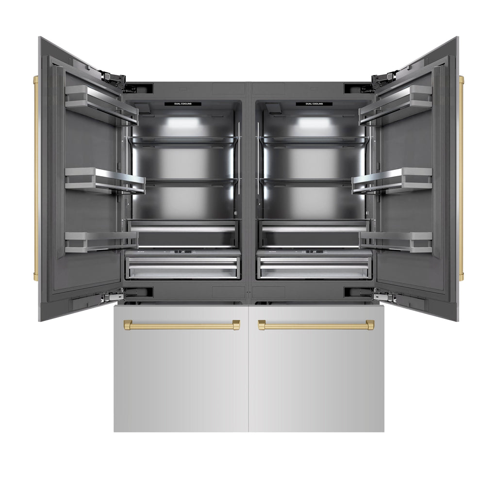 ZLINE 60 in. French Door Built-In Bottom Freezer Refrigerator 32.2 Cu. Ft. Water Dispenser Ice Maker Stainless Steel Graphite Gray Interior Champagne Bronze Accents (GRBIVZ-304-60CB)