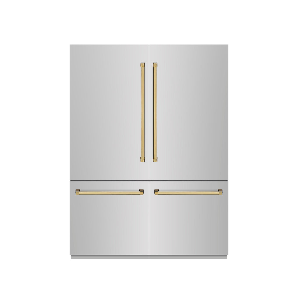 ZLINE 60 in Built-In French Door Bottom Freezer Refrigerator 32.2 cu. ft. Water Dispenser Ice Maker Stainless Steel Graphite Gray Interior Polished Gold Accents (GRBIVZ-304-60G)