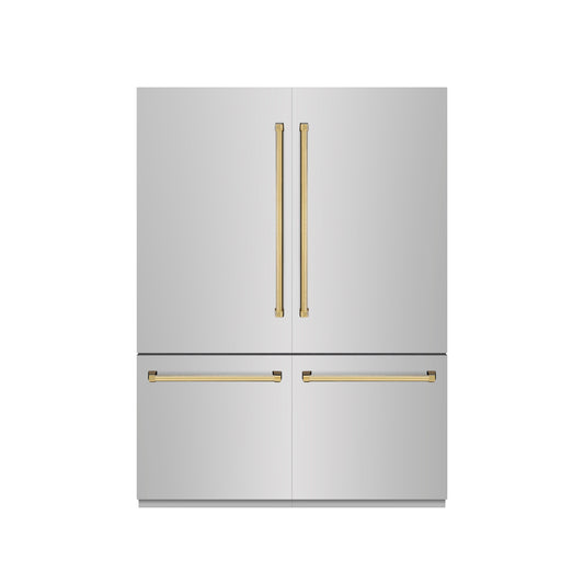 ZLINE 60 in Built-In French Door Bottom Freezer Refrigerator 32.2 cu. ft. Water Dispenser Ice Maker Stainless Steel Graphite Gray Interior Polished Gold Accents (GRBIVZ-304-60G)