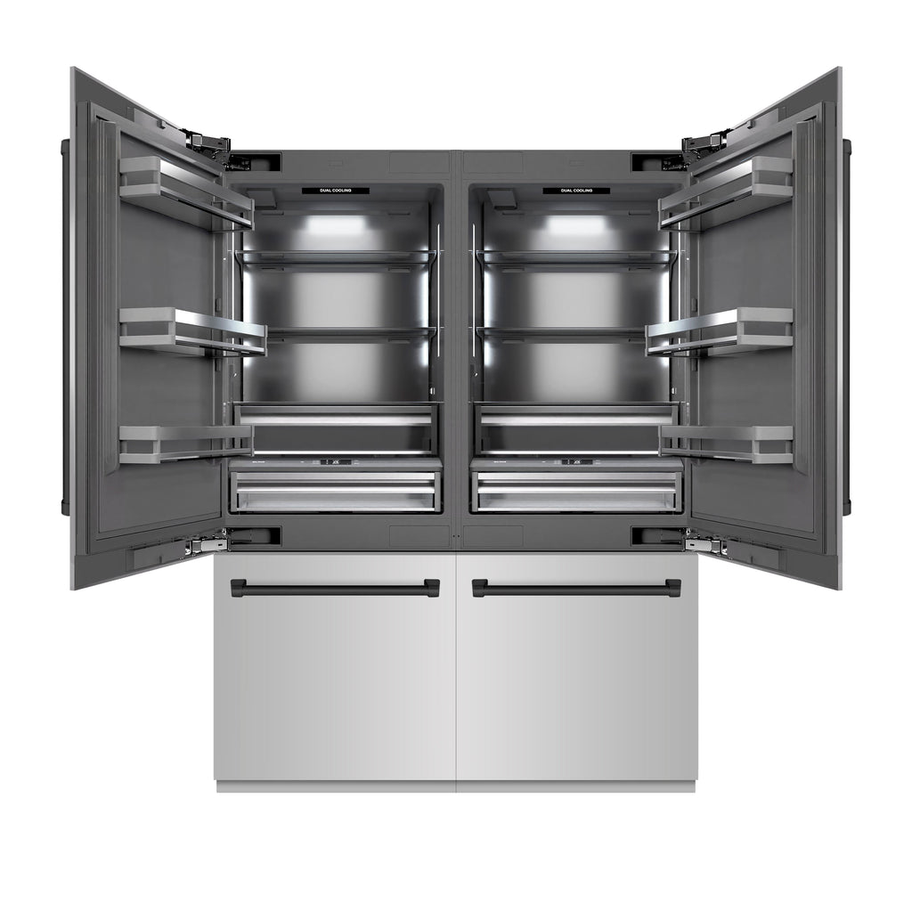 ZLINE 60 in. Built-In French Door Bottom Freezer Refrigerator, 32.2 cu. ft., Water Dispenser, Ice Maker, Stainless Steel, Matte Black Accents (GRBIVZ-304-60MB)