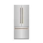 ZLINE 36 in. Built-In French Door Bottom Freezer Refrigerator 19.6 cu. ft. Water Dispenser Ice Maker Stainless Steel Graphite Gray Interior Champagne Bronze Helix Handles (GRBIVZ-30436KCB)