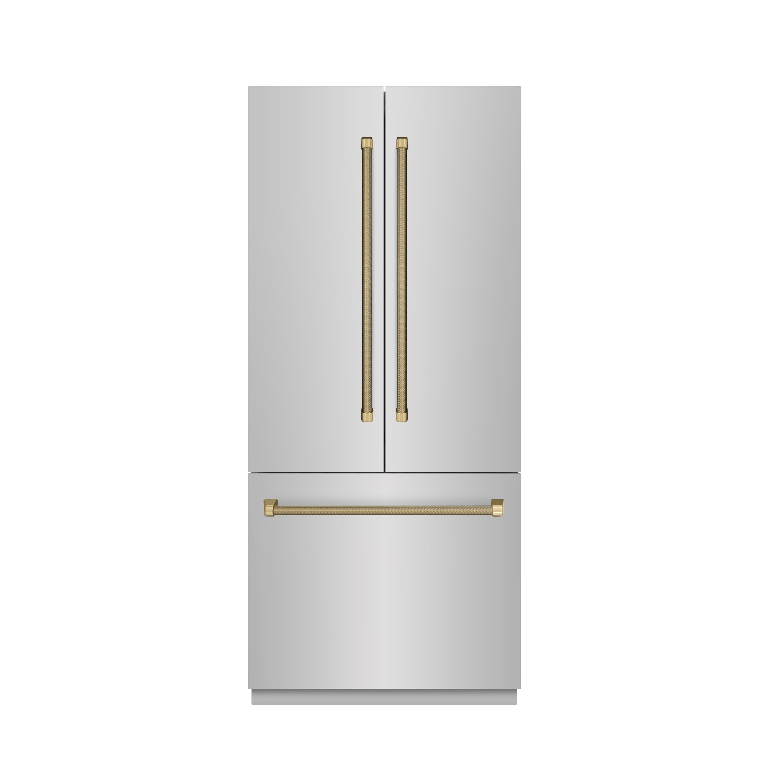 ZLINE 36 in. Built-In French Door Bottom Freezer Refrigerator 19.6 cu. ft. Water Dispenser Ice Maker Stainless Steel Graphite Gray Interior Champagne Bronze Helix Handles (GRBIVZ-30436KCB)