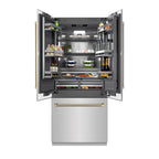 ZLINE 36 in. Built-In French Door Bottom Freezer Refrigerator 19.6 cu. ft. Water Dispenser Ice Maker Stainless Steel Graphite Gray Interior Champagne Bronze Helix Handles (GRBIVZ-30436KCB)