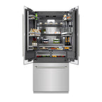 ZLINE 36 in. French Door Built-In Bottom Freezer Refrigerator 19.6 cu. ft. with Water Dispenser, Ice Maker, Graphite Gray Interior, Polished Nickel Helix Handles (GRBIVZ-30436KPN)