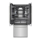 ZLINE 36 in. French Door Built-In Bottom Freezer Refrigerator 19.6 cu. ft. with Water Dispenser, Ice Maker, Graphite Gray Interior, Polished Nickel Helix Handles (GRBIVZ-30436KPN)