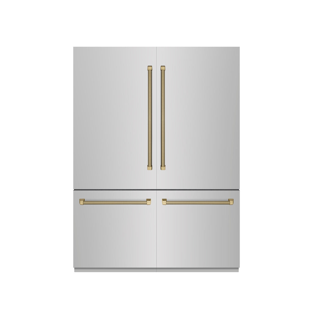 ZLINE 60 in. French Door Built-In Bottom Freezer Refrigerator 32.2 cu. ft. Stainless Steel Graphite Gray Interior Champagne Bronze Handles (GRBIVZ-30460KCB)
