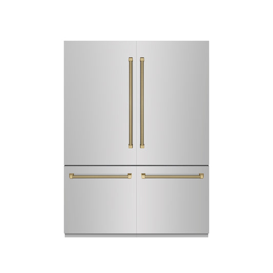 ZLINE 60 in. French Door Built-In Bottom Freezer Refrigerator 32.2 cu. ft. Stainless Steel Graphite Gray Interior Champagne Bronze Handles (GRBIVZ-30460KCB)