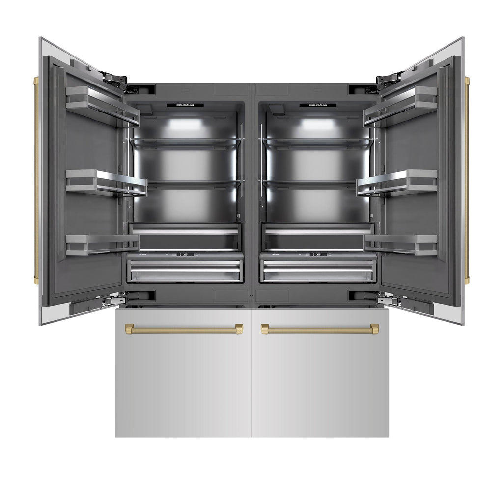 ZLINE 60 in. French Door Built-In Bottom Freezer Refrigerator 32.2 cu. ft. Stainless Steel Graphite Gray Interior Champagne Bronze Handles (GRBIVZ-30460KCB)