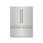 ZLINE 60 in. French Door Built-In Bottom Freezer Refrigerator 32.2 cu. ft. Water Dispenser Ice Maker Stainless Steel Graphite Gray Interior Polished Gold Helix Handles (GRBIVZ-30460KG)
