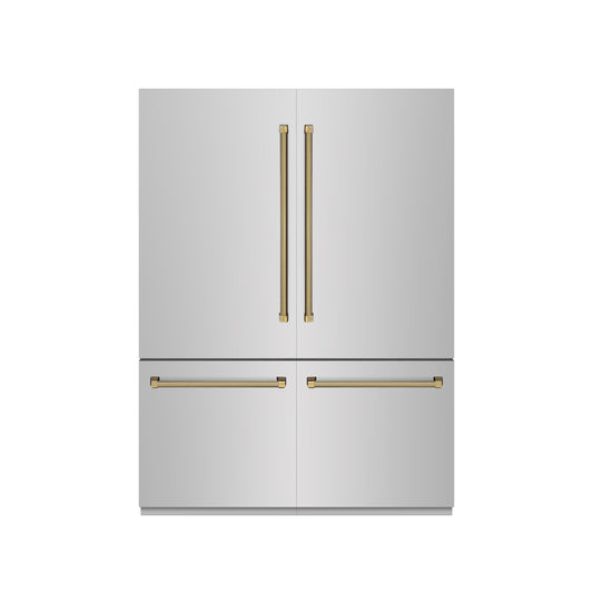 ZLINE 60 in. French Door Built-In Bottom Freezer Refrigerator 32.2 cu. ft. Water Dispenser Ice Maker Stainless Steel Graphite Gray Interior Polished Gold Helix Handles (GRBIVZ-30460KG)