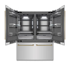 ZLINE 60 in. French Door Built-In Bottom Freezer Refrigerator 32.2 cu. ft. Water Dispenser Ice Maker Stainless Steel Graphite Gray Interior Polished Gold Helix Handles (GRBIVZ-30460KG)