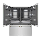 ZLINE 60 in. French Door Built-In Bottom Freezer Refrigerator 32.2 cu. ft. Water Dispenser Ice Maker Stainless Steel Graphite Gray Interior Polished Gold Helix Handles (GRBIVZ-30460KG)
