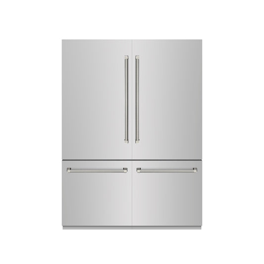 ZLINE 60 in. French Door Built-In Bottom Freezer Refrigerator 32.2 cu. ft. Stainless Steel Graphite Gray Interior Water Dispenser Ice Maker Polished Nickel Helix Handles (GRBIVZ-30460KPN)