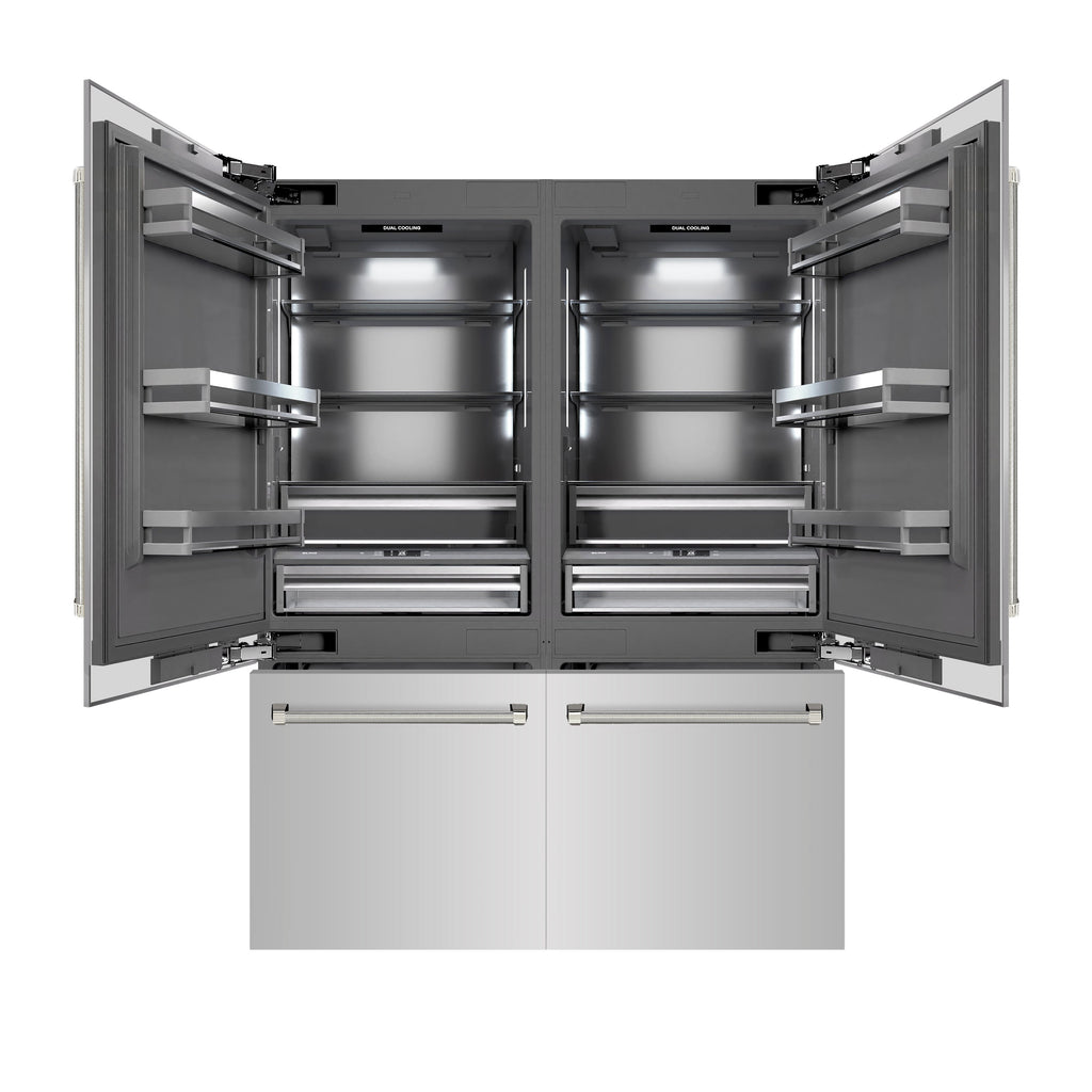 ZLINE 60 in. French Door Built-In Bottom Freezer Refrigerator 32.2 cu. ft. Stainless Steel Graphite Gray Interior Water Dispenser Ice Maker Polished Nickel Helix Handles (GRBIVZ-30460KPN)