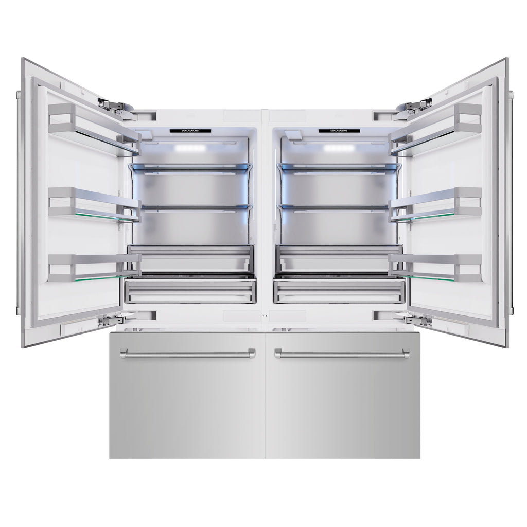 ZLINE 72 in. French Door Built-In Bottom Freezer Refrigerator 39.6 Cu. Ft. with Water Dispensers and Ice Makers Stainless Steel (RBIT-304-72)