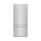 ZLINE 36 in Built-In Bottom Freezer Refrigerator 19.8 cu. ft. Water Dispenser Ice Maker Stainless Steel Champagne Bronze Accents (RBITZ-304-36CB)