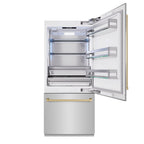 ZLINE 36 in Built-In Bottom Freezer Refrigerator 19.8 cu. ft. Water Dispenser Ice Maker Stainless Steel Champagne Bronze Accents (RBITZ-304-36CB)