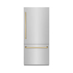 ZLINE 36 in. Built-In Bottom Freezer Refrigerator 19.8 cu. ft. Water Dispenser Ice Maker Stainless Steel Polished Gold Accents (RBITZ-304-36G)