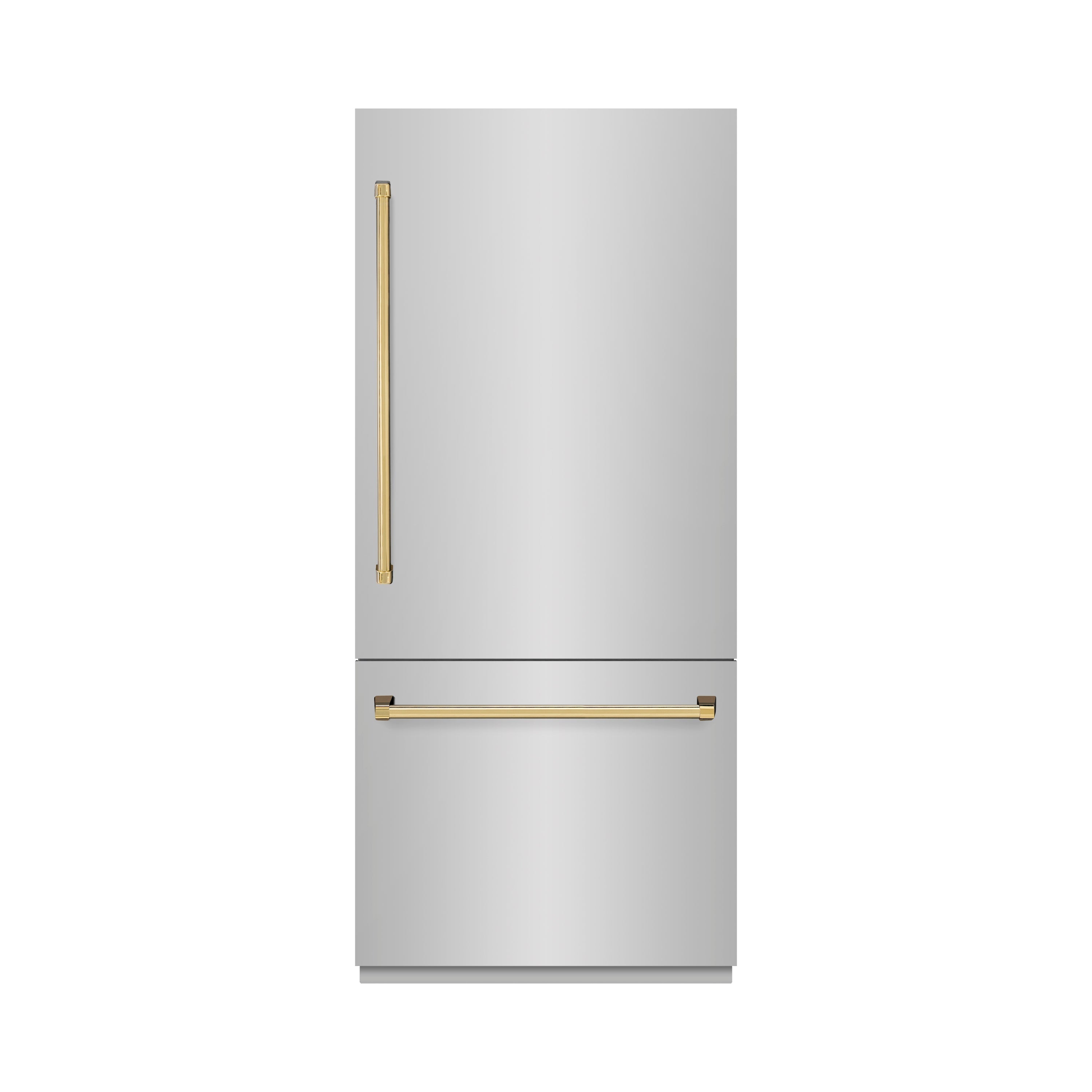 ZLINE 36 in. Built-In Bottom Freezer Refrigerator 19.8 cu. ft. Water Dispenser Ice Maker Stainless Steel Polished Gold Accents (RBITZ-304-36G)