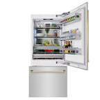 ZLINE 36 in. Built-In Bottom Freezer Refrigerator 19.8 cu. ft. Water Dispenser Ice Maker Stainless Steel Polished Gold Accents (RBITZ-304-36G)