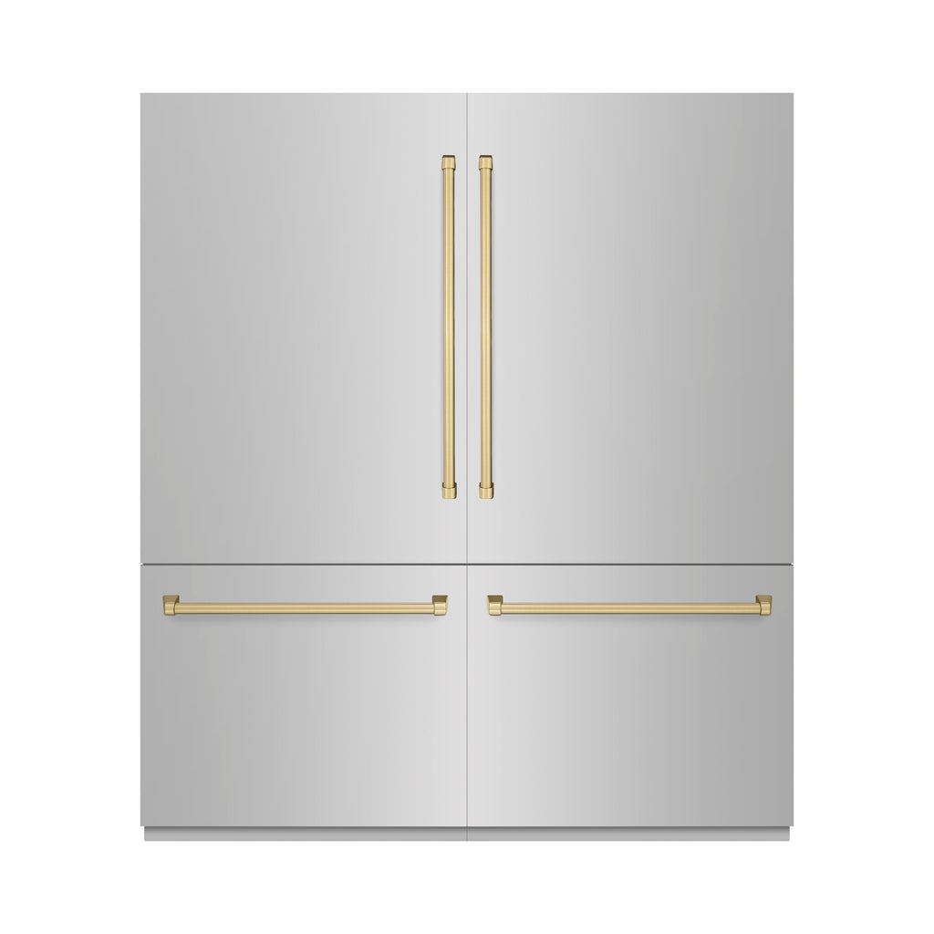 ZLINE 72 in. French Door Built-In Bottom Freezer Refrigerator 39.6 cu. ft. with Water Dispensers, Ice Makers, Stainless Steel, Champagne Bronze Accents (RBITZ-304-72CB)