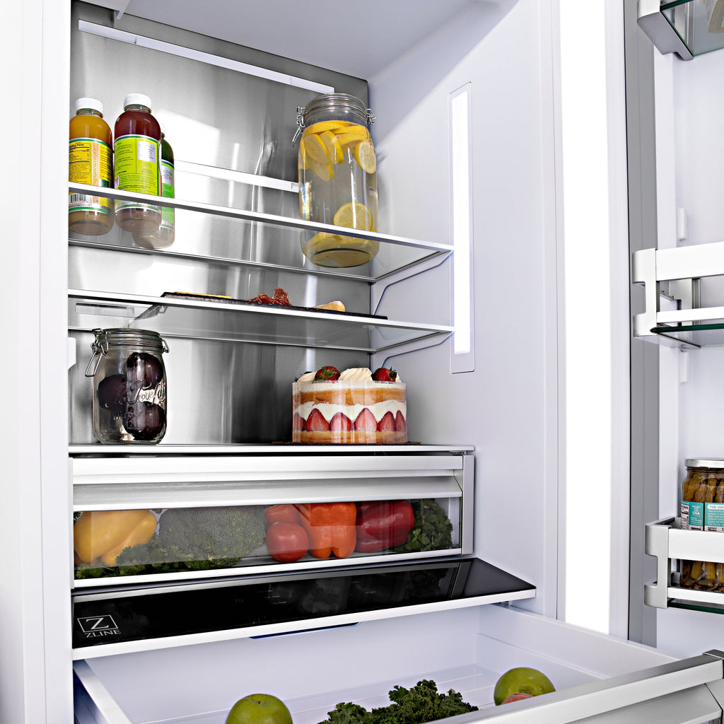 ZLINE 36 in. French Door Refrigerator 19.6 cu. ft. Panel Ready Built-In 3-Door Internal Water & Ice Dispenser Champagne Bronze Handles (RBIVZ-36-CB)