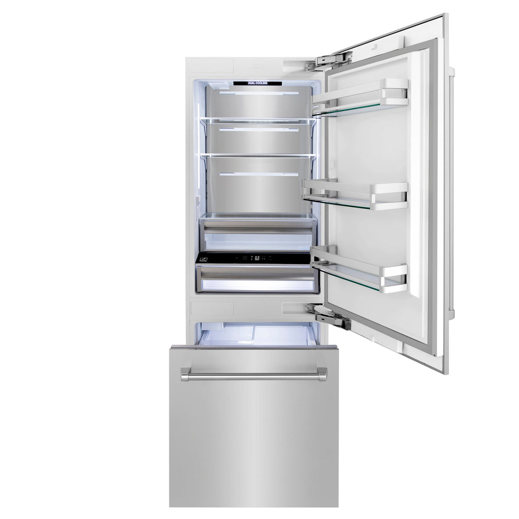 ZLINE 30 in. Built-In Bottom Freezer Refrigerator 16.1 cu. ft. 2-Door Internal Water & Ice Dispenser Stainless Steel (RBIV-304-30)