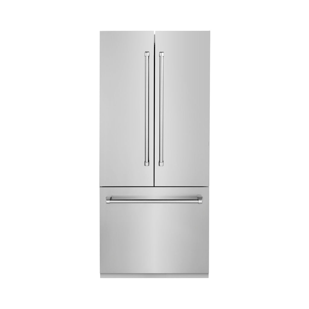 ZLINE Kitchen and Bath 36 Inch Built-In French Door Refrigerator 19.6 cu. ft. Capacity Stainless Steel Internal Water & Ice Dispenser (RBIV-304-36)