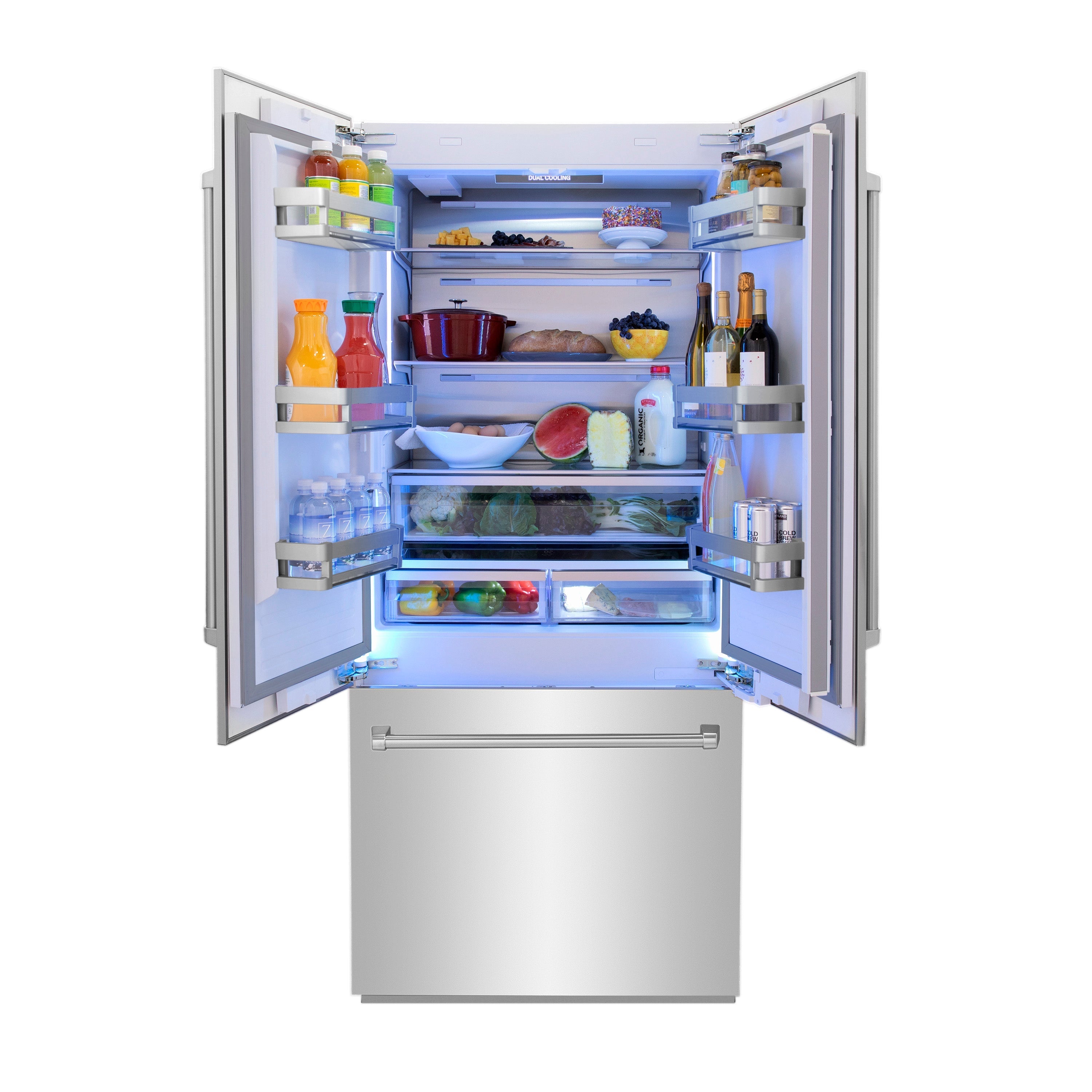 ZLINE Kitchen and Bath 36 Inch Built-In French Door Refrigerator 19.6 cu. ft. Capacity Stainless Steel Internal Water & Ice Dispenser (RBIV-304-36)