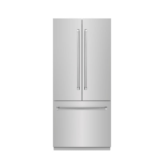 ZLINE 36 in. Built-In French Door Bottom Freezer Refrigerator 19.6 cu. ft. with Water Dispenser, Ice Maker, Stainless Steel Interior (SRBIV-304-36)