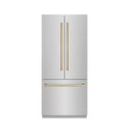 ZLINE 36 in. French Door Built-In Bottom Freezer Refrigerator 19.6 cu. ft. with Water Dispenser, Ice Maker, Stainless Steel Finish, Stainless Steel Interior, Champagne Bronze Accents (SRBIVZ-304-36CB)