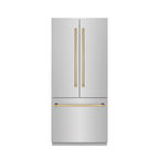 ZLINE 36 in. Built-In French Door Refrigerator 19.6 Cu. Ft. Stainless Steel Water Dispenser Ice Maker Polished Gold Accents (SRBIVZ-304-36G)
