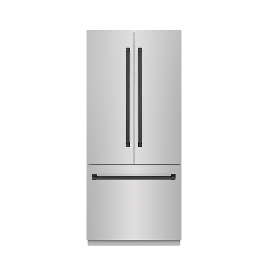 ZLINE 36 in. Built-In French Door Bottom Freezer Refrigerator, 19.6 cu. ft., Water Dispenser, Ice Maker, Stainless Steel Interior, Matte Black Accents (SRBIVZ-304-36MB)
