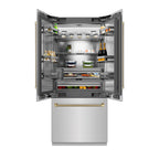 ZLINE 36 in. French Door Built-In Bottom Freezer Refrigerator, 19.6 cu. ft., Water Dispenser, Ice Maker, Stainless Steel, Champagne Bronze Helix Handles (SRBIVZ-30436KCB)