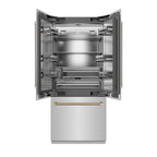 ZLINE 36 in. French Door Built-In Bottom Freezer Refrigerator, 19.6 cu. ft., Water Dispenser, Ice Maker, Stainless Steel, Champagne Bronze Helix Handles (SRBIVZ-30436KCB)